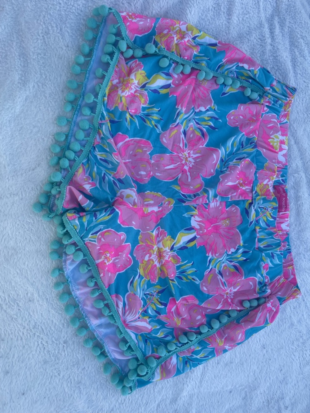 Simply Southern Teal and Hot Pink Floral Shorts with Yellow Accents